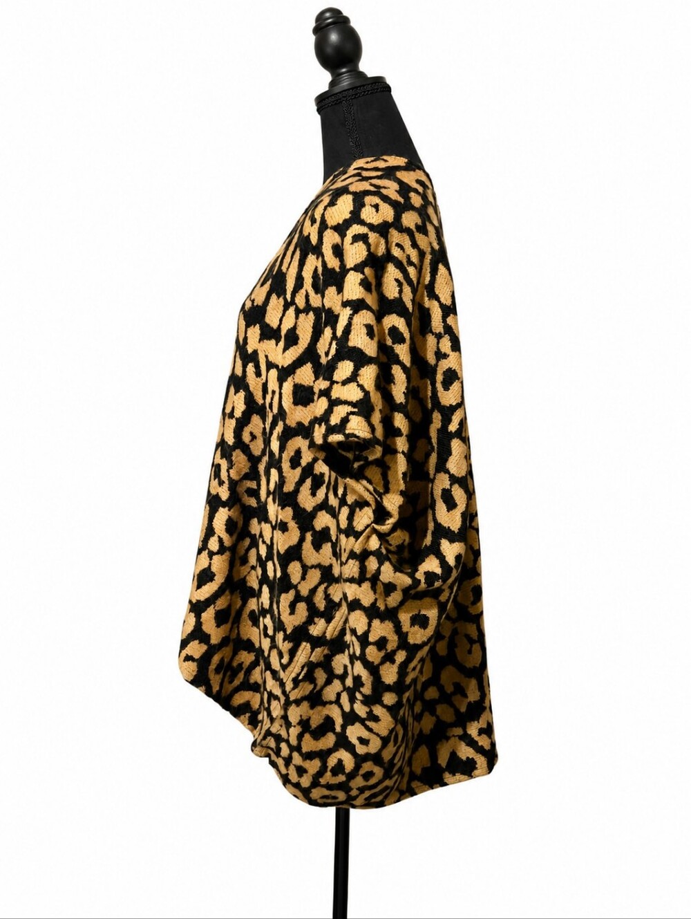 LOFT Animal Print Poncho Black Carmel Sz SM - Picture 2 of 5